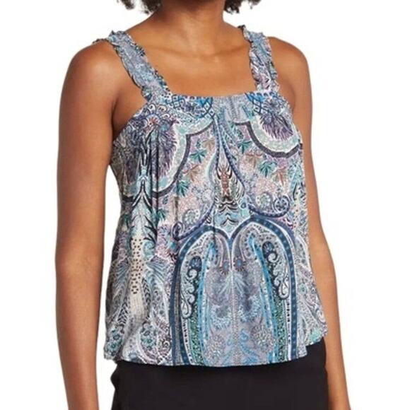 [Catherine Malandrino] Square Neck Ruffle Strap Paisley Print Tank Sz Medium M - Picture 1 of 10